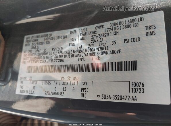 1FTEW1C5XJFB27290 2018 FORD F150 Серый Вид подкапотного пространства