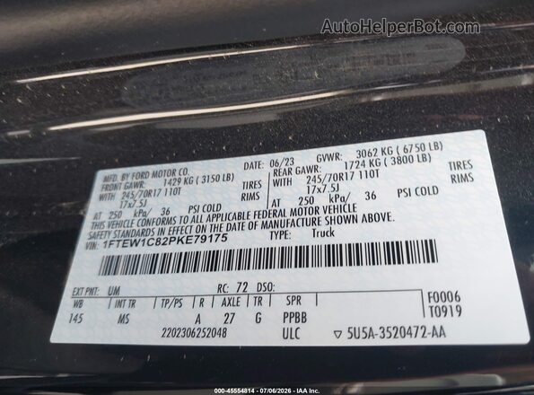 1FTEW1C82PKE79175 2023 FORD F150 Black ძრავის განყოფილების ხედი