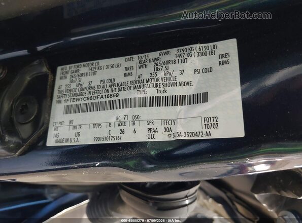 1FTEW1C86GFA18859 2016 FORD F150 Blue Vista del compartimento del motor