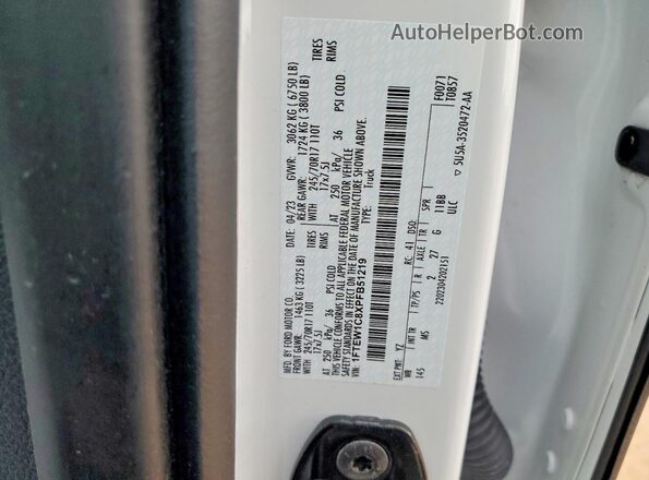 1FTEW1C8XPFB51219 2023 FORD F150 White Շարժիչի բաժամունքի տեսք
