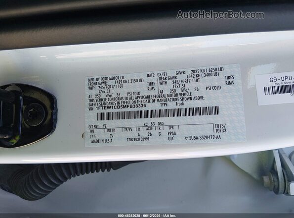 1FTEW1CB5MFB38336 2021 FORD F150 White Շարժիչի բաժամունքի տեսք