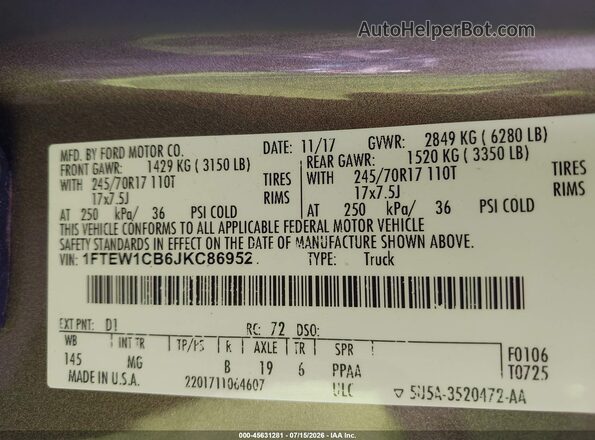 1FTEW1CB6JKC86952 2018 FORD F150 Brown Engine compartment view