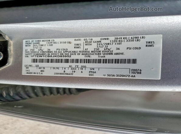 1FTEW1CB8JKD85952 2018 FORD F150 Silver ძრავის განყოფილების ხედი