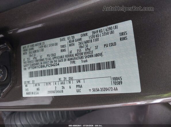 1FTEW1CB9LFC54234 2020 FORD F150 Brown Engine compartment view