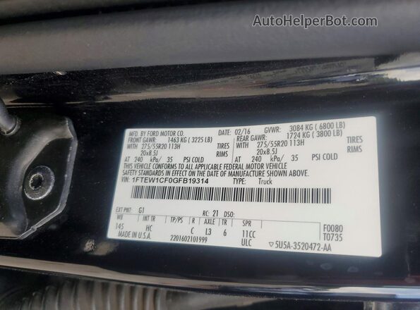 1FTEW1CF0GFB19314 2016 FORD F150 Black Widok komory silnika