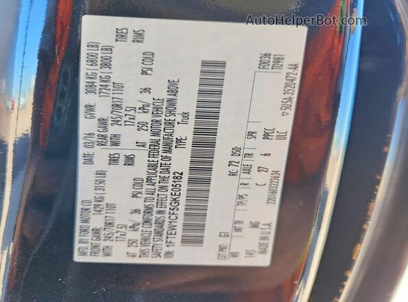 1FTEW1CF5GKE05182 2016 FORD F150 Black Widok naklejki z numerem VIN