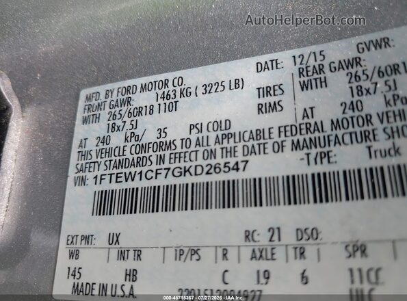 1FTEW1CF7GKD26547 2016 FORD F150 Silver Vista del compartimento del motor