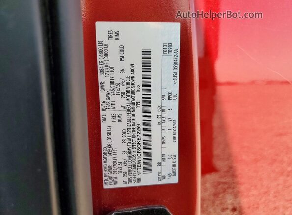 1FTEW1CF8GKE72259 2016 FORD F150 Red Engine compartment view