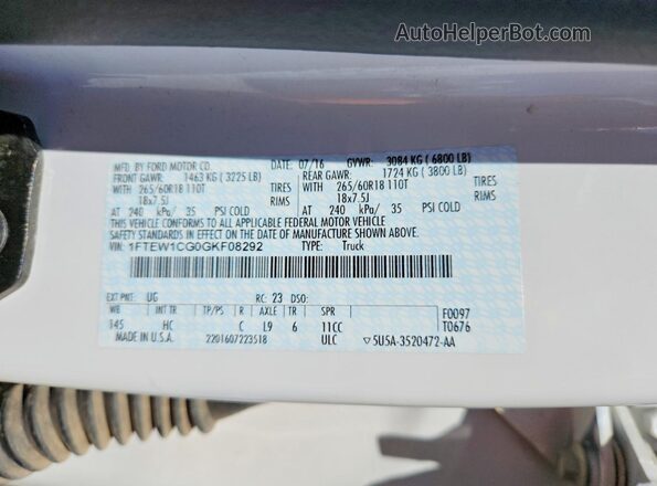 1FTEW1CG0GKF08292 2016 FORD F150 Белый Вид подкапотного пространства