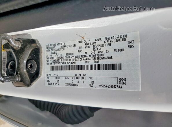 1FTEW1CG0HFC18001 2017 FORD F150 Белый Вид подкапотного пространства