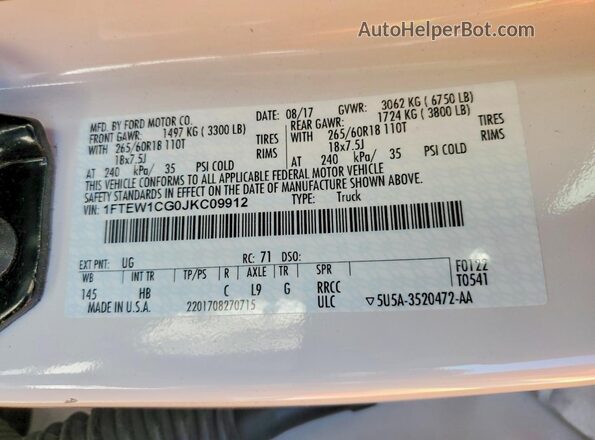 1FTEW1CG0JKC09912 2018 FORD F150 White Engine compartment view