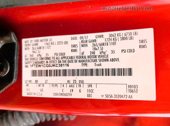 1FTEW1CG0JKC38116 2018 FORD F150 Red Engine compartment view