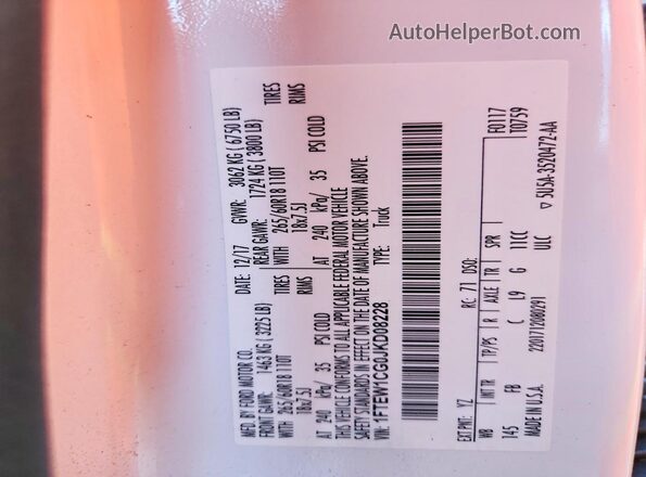 1FTEW1CG0JKD08228 2018 FORD F150 Белый Вид подкапотного пространства