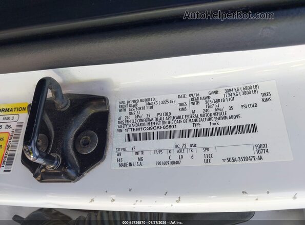 1FTEW1CG9GKF85601 2016 FORD F150 White Vista del compartimento del motor