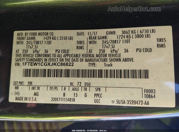 1FTEW1CGXJKC86822 2018 FORD F150 Gray Vista del compartimento del motor