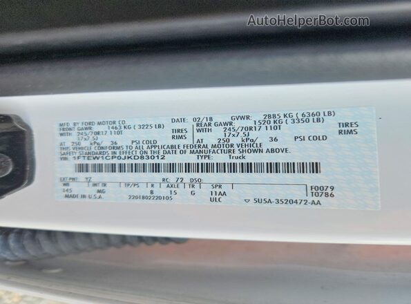 1FTEW1CP0JKD83012 2018 FORD F150 White Vista del compartimento del motor