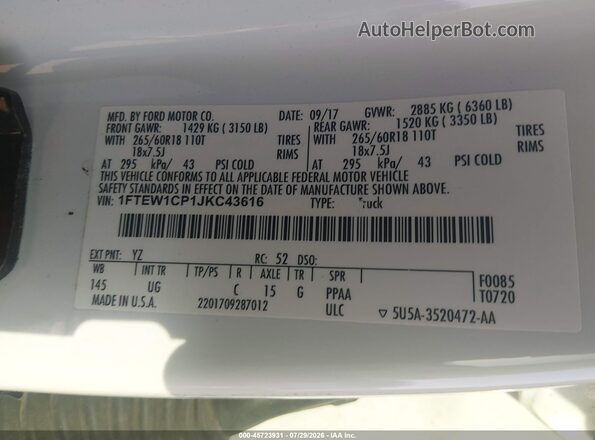 1FTEW1CP1JKC43616 2018 FORD F150 White Widok komory silnika