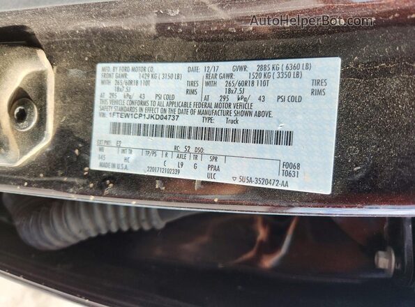 1FTEW1CP1JKD04737 2018 FORD F150 Brown Vista del compartimento del motor