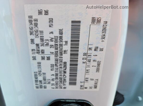 1FTEW1CP1MFA28699 2021 FORD F150 White Շարժիչի բաժամունքի տեսք