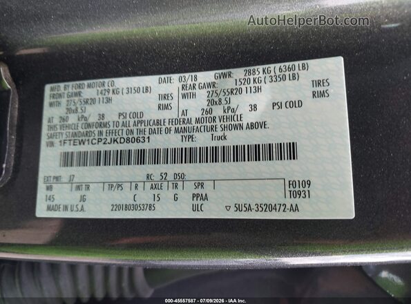 1FTEW1CP2JKD80631 2018 FORD F150 Gray ძრავის განყოფილების ხედი