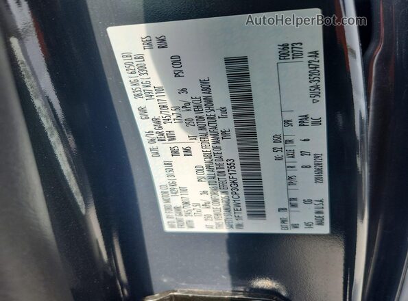 1FTEW1CP3GKF17553 2016 FORD F150 Gray VIN կոդի պիտակի տեսք
