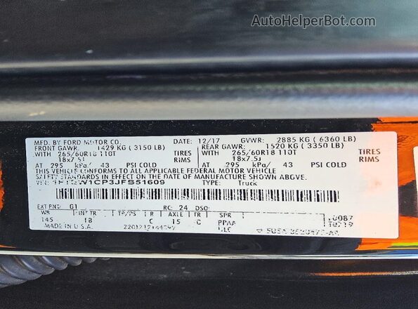 1FTEW1CP3JFB51609 2018 FORD F150 Black VIN sticker view