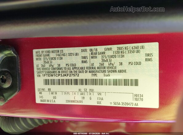 1FTEW1CP3JKF27572 2018 FORD F150 Red Widok komory silnika