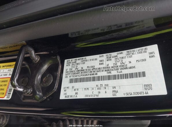 1FTEW1CP5GKF89838 2016 FORD F150 Black Вид підкапотного простору