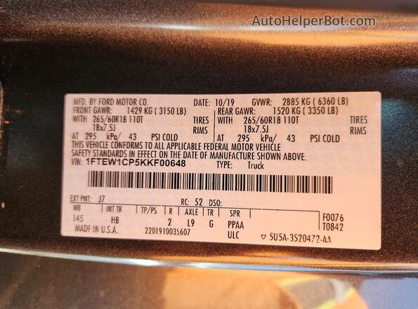 1FTEW1CP5KKF00648 2019 FORD F150 Gray Engine compartment view