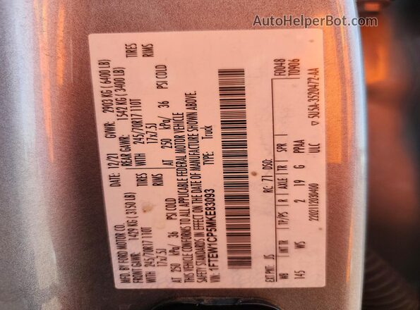 1FTEW1CP5MKE83093 2021 FORD F150 Silver Շարժիչի բաժամունքի տեսք
