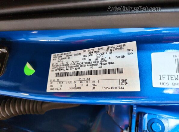 1FTEW1CP6LKF18058 2020 FORD F150 Blue Շարժիչի բաժամունքի տեսք