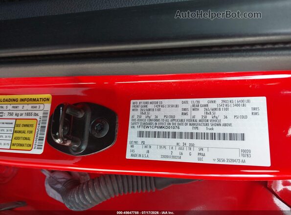 1FTEW1CP6MKD01076 2021 FORD F150 Red Вид підкапотного простору