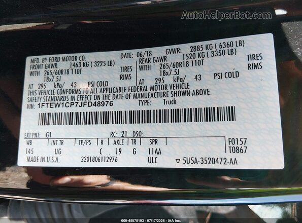 1FTEW1CP7JFD48976 2018 FORD F150 Black Вид підкапотного простору