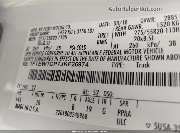 1FTEW1CP7JKF26974 2018 FORD F150 White Engine compartment view