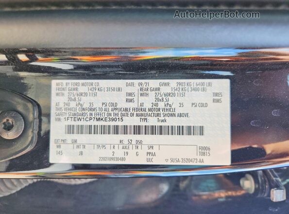1FTEW1CP7MKE39015 2021 FORD F150 Black Շարժիչի բաժամունքի տեսք