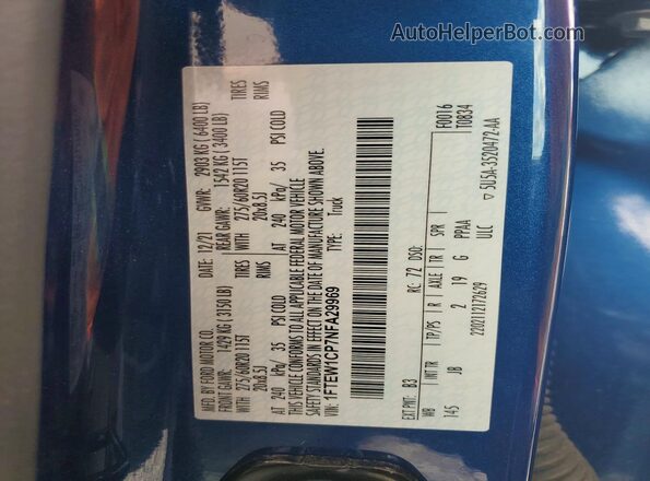 1FTEW1CP7NFA29969 2022 FORD F150 Blue Вид підкапотного простору