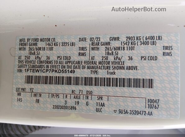 1FTEW1CP7PKD55149 2023 FORD F150 White Engine compartment view