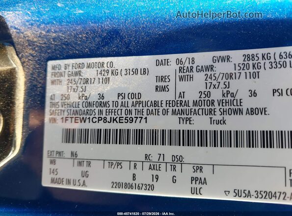 1FTEW1CP8JKE59771 2018 FORD F150 Blue Widok komory silnika