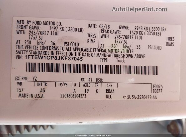 1FTEW1CP8JKF37045 2018 FORD F150 White Engine compartment view