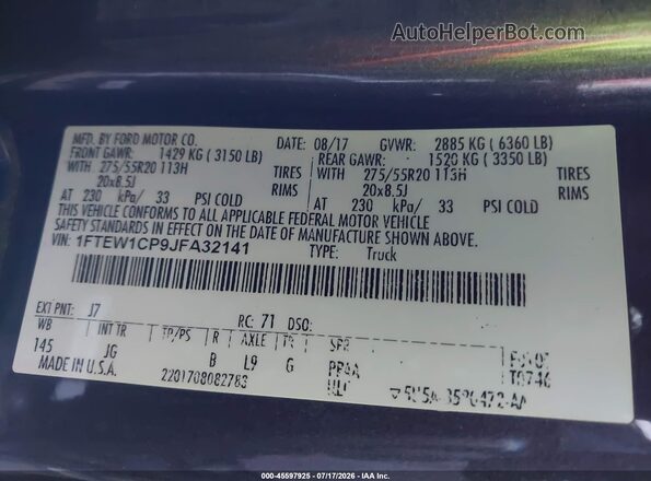 1FTEW1CP9JFA32141 2018 FORD F150 Gray Շարժիչի բաժամունքի տեսք