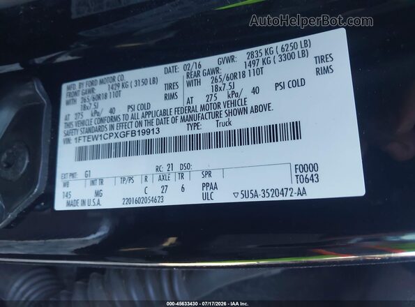 1FTEW1CPXGFB19913 2016 FORD F150 Black ძრავის განყოფილების ხედი