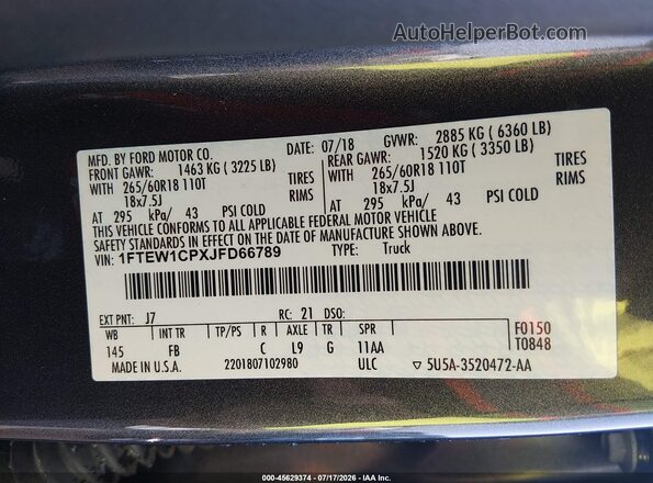 1FTEW1CPXJFD66789 2018 FORD F150 Gray Engine compartment view