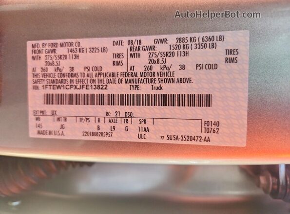 1FTEW1CPXJFE13822 2018 FORD F150 Silver Շարժիչի բաժամունքի տեսք