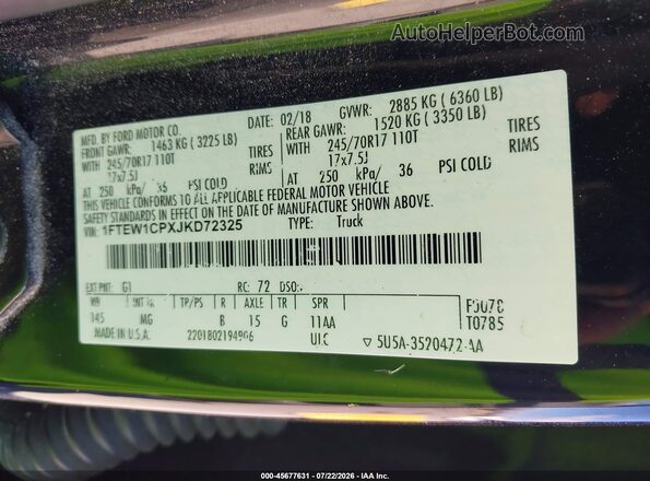 1FTEW1CPXJKD72325 2018 FORD F150 Black Շարժիչի բաժամունքի տեսք