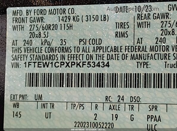 1FTEW1CPXPKF53434 2023 FORD F150 Black Widok komory silnika