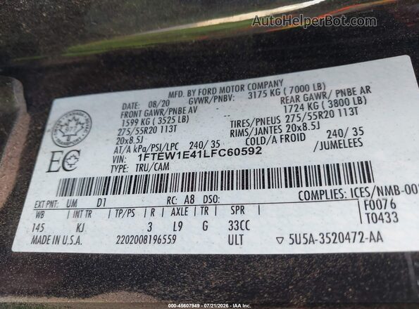 1FTEW1E41LFC60592 2020 FORD F150 Черный Вид подкапотного пространства