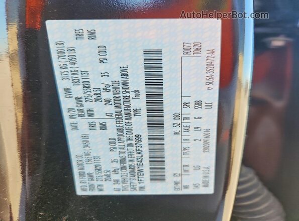 1FTEW1E43LKF37699 2020 FORD F150 Black Widok naklejki z numerem VIN