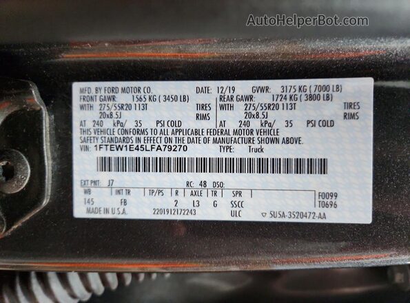 1FTEW1E45LFA79270 2020 FORD F150 Серый Вид подкапотного пространства