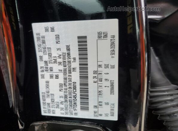 1FTEW1E45LFC00010 2020 FORD F150 Black Widok naklejki z numerem VIN