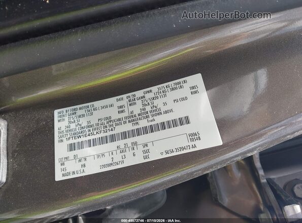 1FTEW1E45LKF32147 2020 FORD F150 Коричневый Вид подкапотного пространства